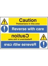 Caution - Pedestrians Reverse with Care Reflection Sign
