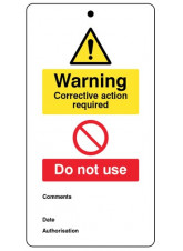 10 x Warning Corrective Action Required - Double Sided Safety Tags