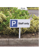 Parking Staff Only - White Powder Coated Aluminium - 450 x 150mm (800mm Post)