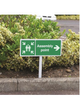 Assembly Point Right - White Powder Coated Aluminium 450 x 150mm (800mm Post)