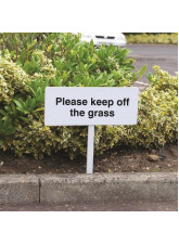 Please Keep Off the Grass - White Powder Coated Aluminium 450 x 150mm (800mm Post)