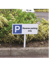 Reverse Parking Only - White Powder Coated Aluminium - 450 x 150mm (800mm Post)