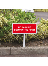 No Parking Beyond this Point - White Powder Coated Aluminium - 450 x 150mm (800mm Post)