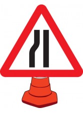 Road Narrowing Left - Cone Sign - 750mm