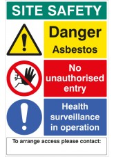 Asbestos Site Safety Board with Contact Details - 1mm PVC - 600 x 900mm